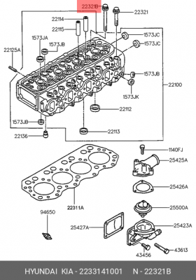 Болт HYUNDAI HD65,72,78,County дв.D4AL головки блока длинный OE 2233141001 HYUNDAI KIA