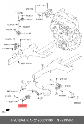 Опора двигателя KIA Sportage (16-) (2.0) передняя АКПП OE 21950D9100 HYUNDAI KIA