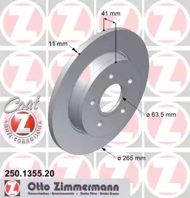 диск тормозной !задн. 265x11/41-5x108 \ Ford Focus 1.4-2.0/TDCi 04> 250.1355.20 ZIMMERMANN