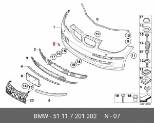 Заглушка BMW крюка буксировочного бампера переднего OE 51 11 7 201 202 BMW