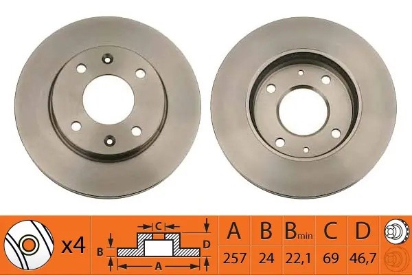 диск тормозной передний! 257x24\ Hyundai Elantra 1.6-2.0 CDi 00-06/Matrix 1.5/1. BR11116T SB NAGAMOCHI