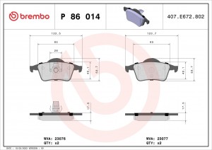 Колодки тормозные VOLVO S60,S80,V70,XC70 (97-07) задние (4шт.) BREMBO P86014 BREMBO
