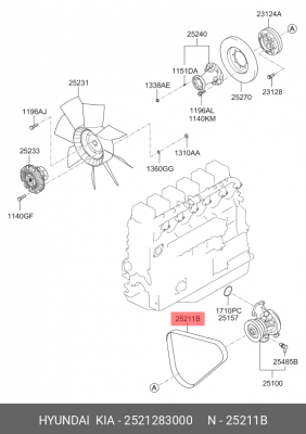 Ремень приводной клиновой 17х1676 HYUNDAI HD170,250,260,270,450 дв.D6AC/ABDD/AV  2521283000 HYUNDAI KIA