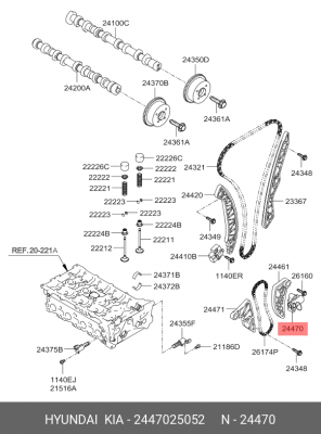натяжитель цепи ГРМ!\ Hyundai Solaris 1.4/1.6 10>/i30 1.6 07>/iX35 10> 2447025052 HYUNDAI