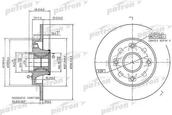 Диск тормозной задн c подшипником и кольцом ABS (1 шт) PEUGEOT: 207/307, Citroen PBD7016 PATRON