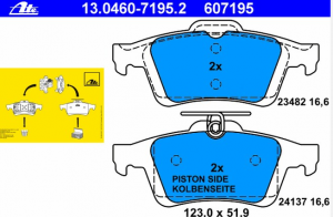 Колодки тормозные FORD Focus (11-) MAZDA 3 (04-09) задние (4шт.) ATE 13.0460-7195.2 ATE