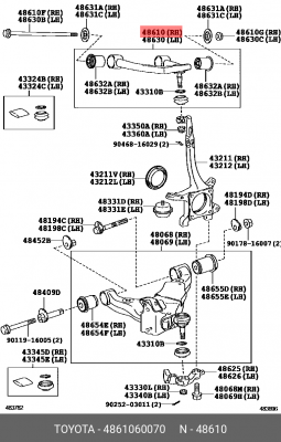 РЫЧАГ ВЕРХНИЙ ПРАВЫЙ LC120 48610-60070 48610-60070 TOYOTA