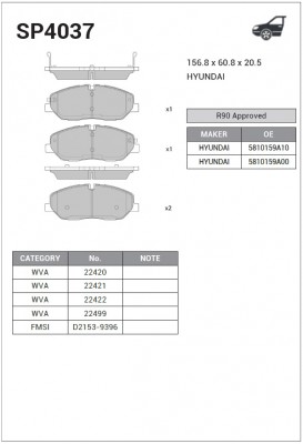 Колодки передние HYUNDAI H350 2015- SP4037 SP4037 SANGSIN
