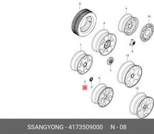 Гайка колеса SSANGYONG Actyon (06-),Kyron (05-) OE 4173509000 SSANG YONG