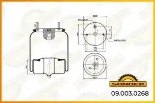 Пневморессора Premium со стаканом (металл) 2шп.М10*1.5 Volvo FH/FM — 3 года безу 090030268 SONDER