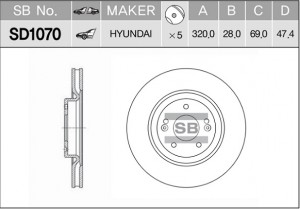 Диск тормозной HYUNDAI i40 передний D 320мм. SD1070 SD1070 SANGSIN