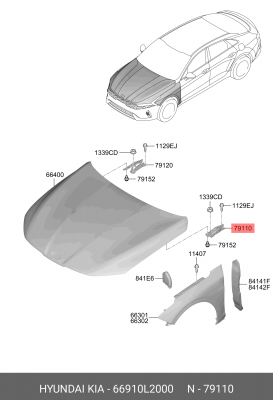Петля KIA K5 (20-) капота левая OE 66910L2000 HYUNDAI KIA