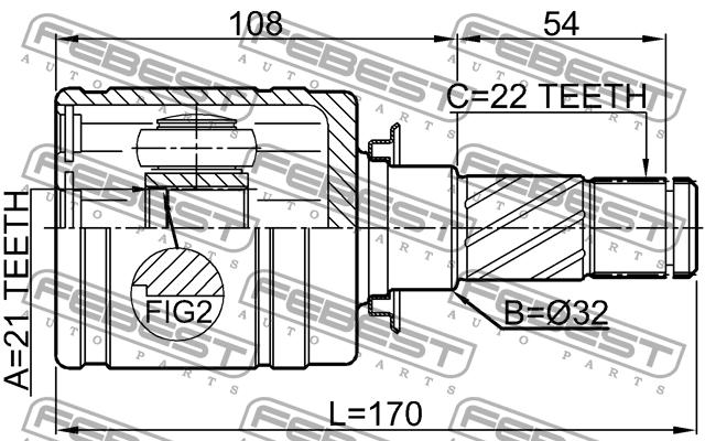 ШРУС внутренний 21X32X22 SUBARU IMPREZA G11 2000-2007 0811-G11 0811-G11 FEBEST