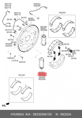 Цилиндр тормозной задний HYUNDAI EX6,8 дв.D4CC левый (верхний) OE 583205M150 HYUNDAI KIA