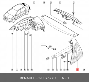 Фонарь задний RENAULT Megane 2 (02-09) левый OE 8200757700 RENAULT