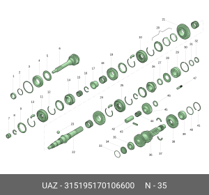 Подшипник КПП УАЗ-452 (65-),Хантер с КПП BAIC вала промежуточного передний 5-ст. 315195170106600 UAZ UAZ