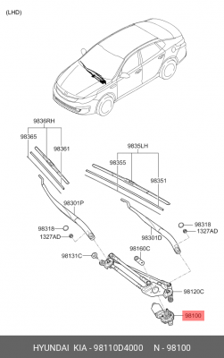 Мотор-редуктор стеклоочистителя KIA Optima (16-) переднего OE 98110D4000 HYUNDAI KIA