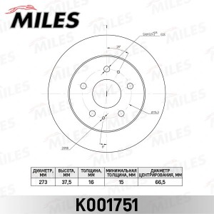 Диск тормозной передний DAIHATSU TERIOS 97- (TRW DF4154) K001751 K001751 MILES