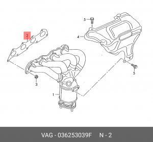 Прокладка коллектора VW Polo (95-14) AUDI A2 (00-05) (1.4) SKODA Octavia (97-) ( 036 253 039 F VAG