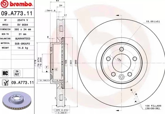 Диск тормозной 09.A773.11 09.A773.11 BREMBO