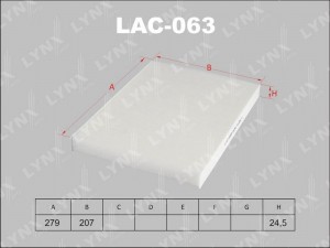 фильтр салона! 279x207x24.5\ Audi A3, VW Golf/Polo/Vento, Skoda Oktavia 1.4-1.9S LAC-063 LYNXAUTO
