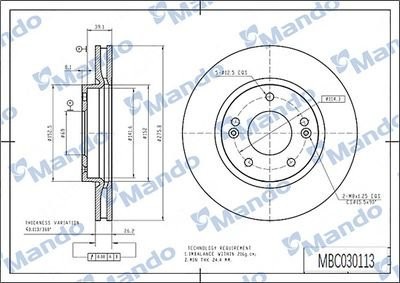 Диск тормозной TOYOTA Hilux (95-) передний (1шт.) MANDO MBC030115 MANDO