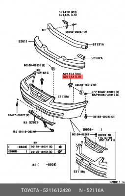 кронштейн бампера переднего левый!\ Toyota Corolla 10> 52116-12420 TOYOTA