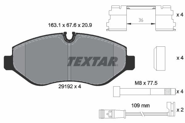 Колодки тормозные MERCEDES Sprinter,Vito дисковые (137x67x21) (4шт.) TEXTAR 2919202 TEXTAR