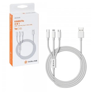Кабель для зарядки и обмена информации "AIRLINE" (3в1 USB - Lightning, Type-C, M ACH-M-33 AIRLINE