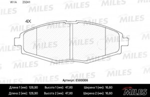 Колодки тормозные передние (Смесь CERAMIC серия PRO) DAEWOO NEXIA/LANOS/MATIZ SO E500006 MILES