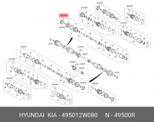 Привод HYUNDAI Santa Fe (15-) (TCI) колеса переднего правый OE 495012W080 HYUNDAI KIA