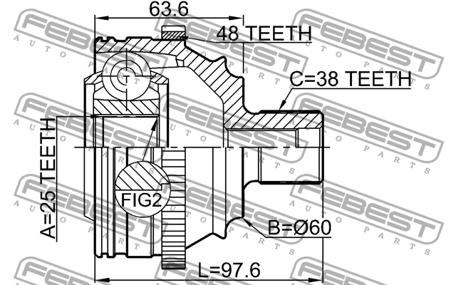 ШРУС наружный VW TRANSPORTER SYNCRO 96-04 2310-TRSYNA48 2310TRSYNA48 FEBEST