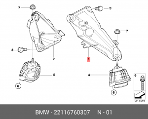 кронштейн двигателя! левый\ BMW 1-серия E87/E81 04> 22 11 6 760 307 BMW