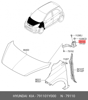 Петля KIA Picanto (11-) капота левая OE 791101Y000 HYUNDAI KIA