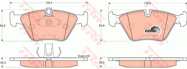 Колодки тормозные BMW E39 520i, 523i, 535i передние (4шт.) TRW GDB1264 TRW