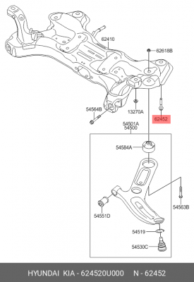 Болт HYUNDAI Solaris (10-) KIA Rio (11-) крепления рычага переднего OE 624520U000 HYUNDAI KIA