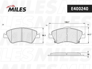 Колодки тормозные передние (без датчика) (Смесь Low-Metallic)TOYOTA AURIS 1.33-2 E400240 MILES