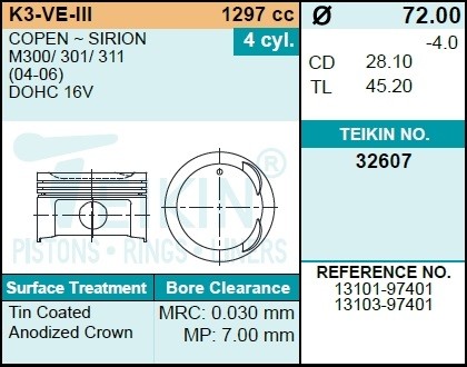 Поршень двигателя TEIKIN 32607 STD (4штупак) 32607STD 32607STD TEIKIN