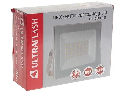 Светильник светодиодный 220V 30W 6500K белый ULTRAFLASH UFFL3001W ULTRAFLASH