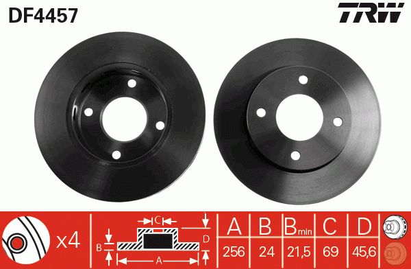 Диск тормозной передний MITSUBISHI COLT VI, SMART FORFOUR (454) (256мм) DF4457 DF4457 TRW