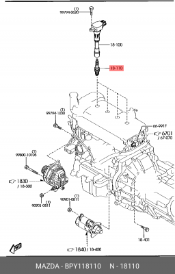 Свеча зажигания MAZDA 2 (10-) OE BPY1-18-110 MAZDA