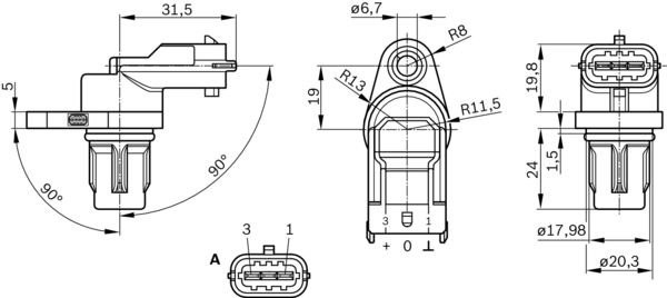 Датчик положения распредвала 3 контакта 3611-00244 0 281 002 667 BOSCH