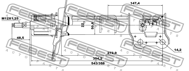 Амортизатор передн правый KIA SPORTAGE 2010- 12660597FR 12660597FR FEBEST