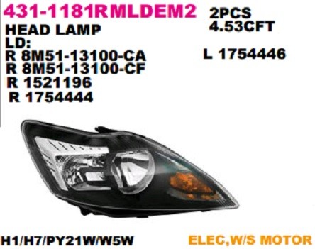 Фара правая черная под корректор FORD FOCUS II+ 2008- / 431-1181RMLDEM2 4311181RMLDEM2 DEPO