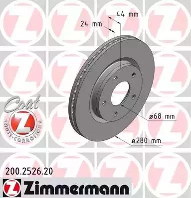 диск тормозной !перед. 280x24/44-5x114 \ Nissan Juke 1.2-1.6i/DCi 10> 200.2526.20 ZIMMERMANN