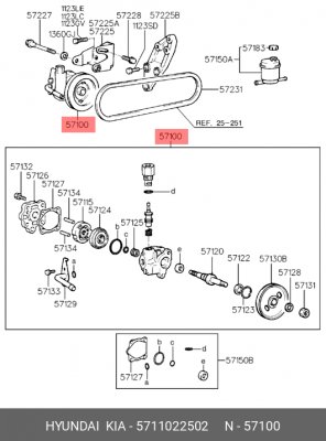 Насос гидроусилителя HYUNDAI Accent (99-) (DOHC) OE 5711022502 HYUNDAI KIA