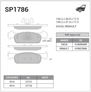 Колодки тормозные RENAULT LOGAN II/SANDERO II 8V 14- пер. SP1786 SP1786 SANGSIN