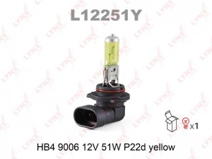 лампа! 9006 12V51W HB4 P22D YELLOW L12251Y LYNXAUTO