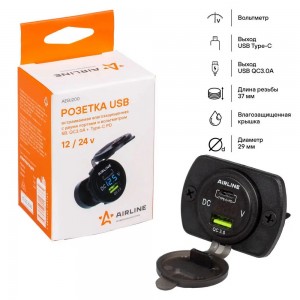 Розетка автомобильная встраиваемая влагозащищенная 12-24V 1 USB + 1 Type C (6.5V AEBJ200 AIRLINE