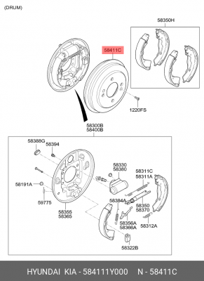 Барабан тормозной KIA Picanto (11-) задний (1шт.) OE 584111Y000 HYUNDAI KIA